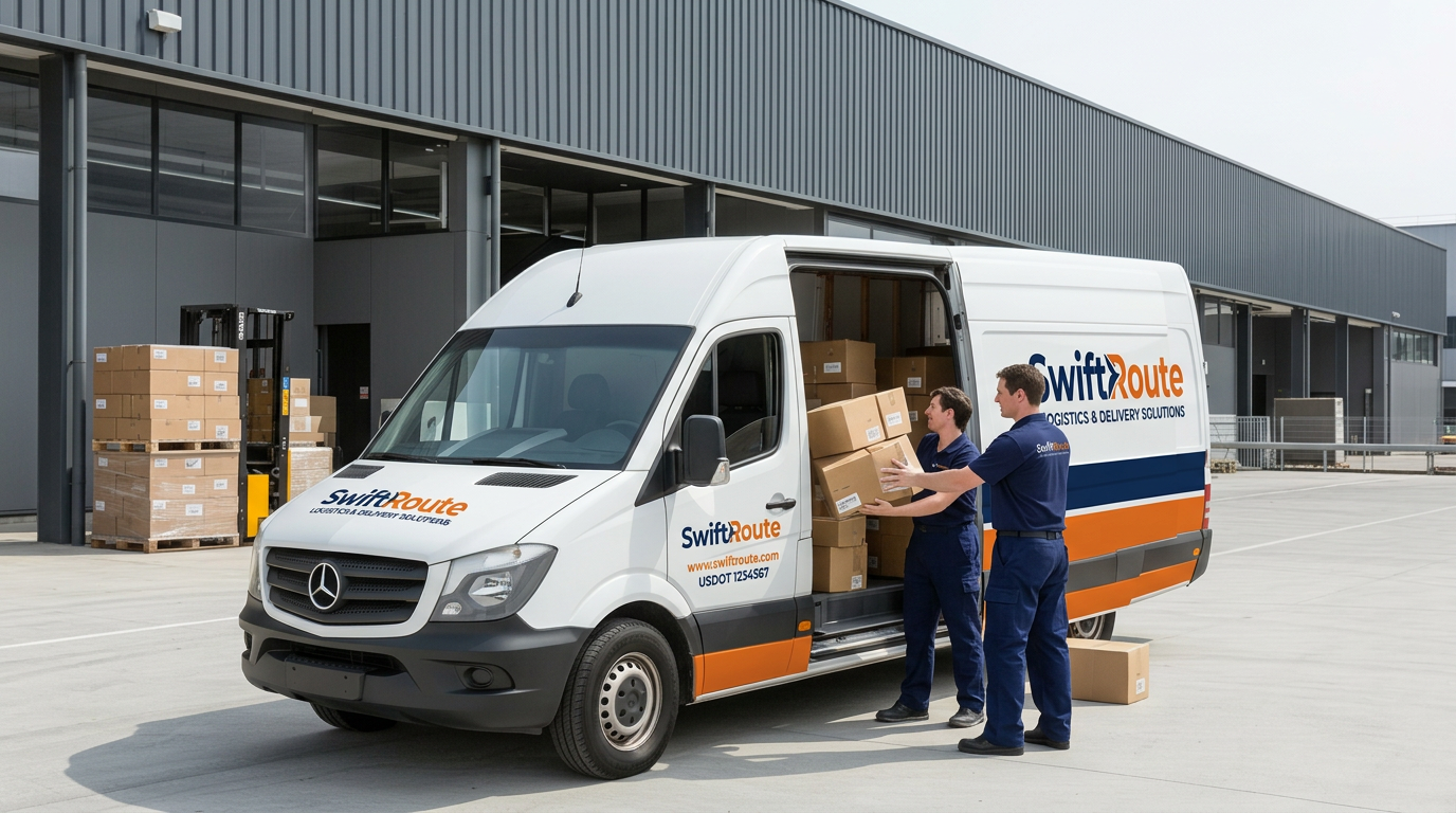 SwiftRoute team loading delivery van